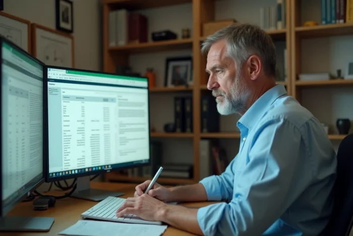 Homme de 50 ans organisant ses dossiers administratifs sur ordinateur pour anticiper un retard de paiement France Travail en juin 2026